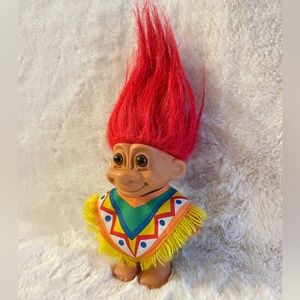 Troll With Colorful Poncho Red Hair Vintage Russ Doll 90s